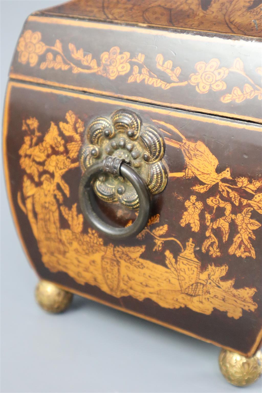 A Regency penwork tea caddy, width 9.5in height 7in.